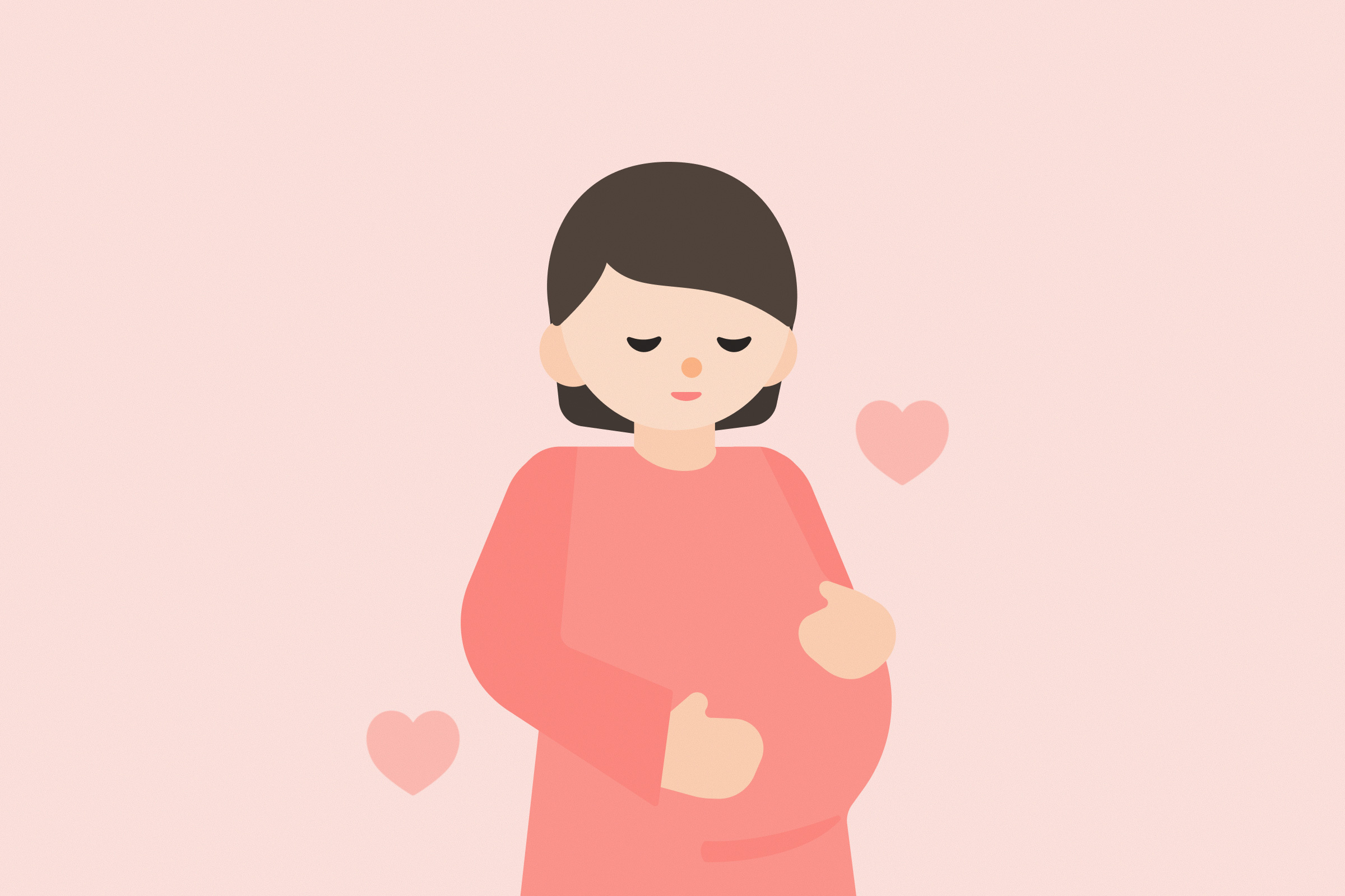 뱃속의 태아를 바라보고 있는 임산부 이미지